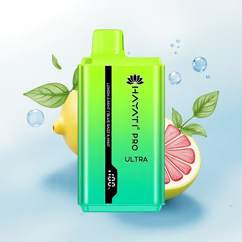 Hayati Pro Ultra 15000 Puffs Citroen & Munt Blauwe Framboos & Munt met 2% nicotine en 850mAh