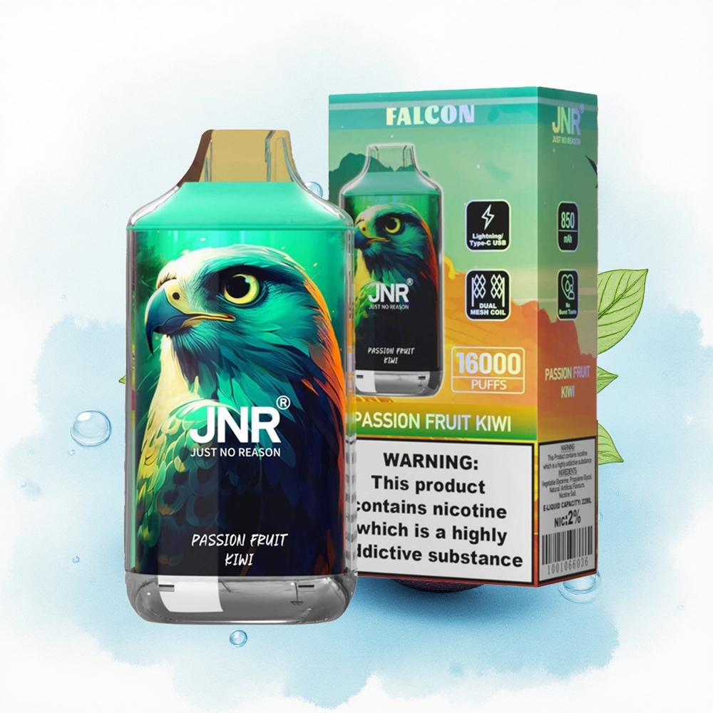 JNR Falcon 16000 Passievrucht Kiwi 850 mAh 22ml Dual Mesh Coil Type C & Lightning 0% nicotine