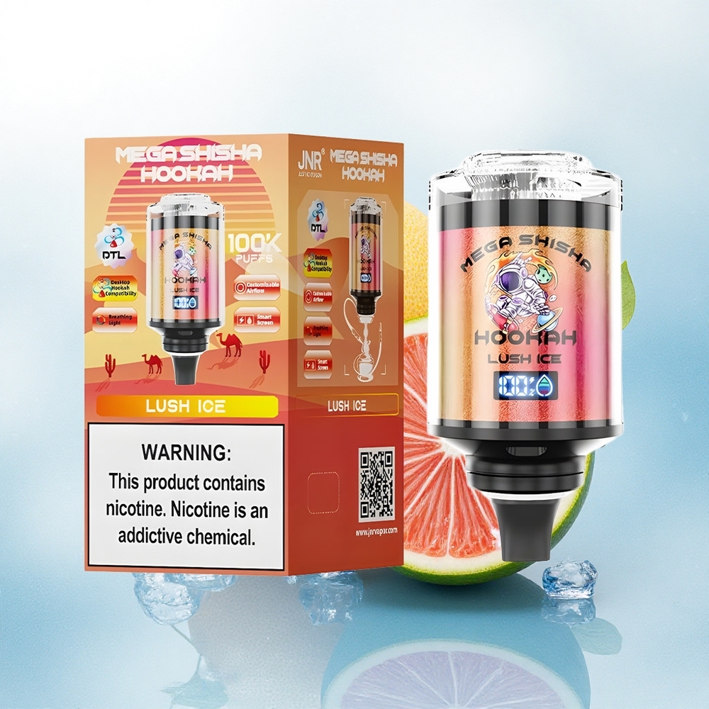 JNR Mega Shisha Hookah 100K Lush IJs met 60ml vloeistof en 2200mAh batterij