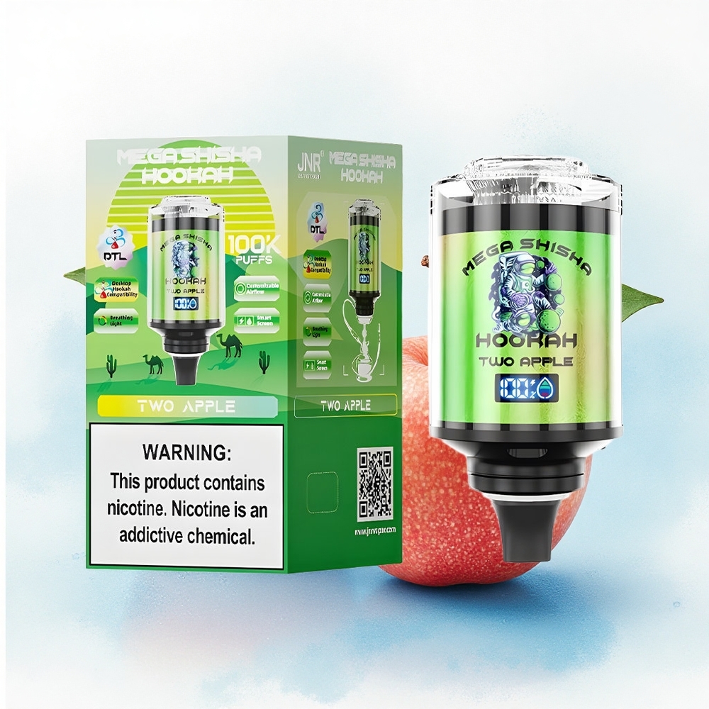 JNR Mega Shisha Hookah 100K Twee Appel 60ml 2200mAh 2% Nicotine