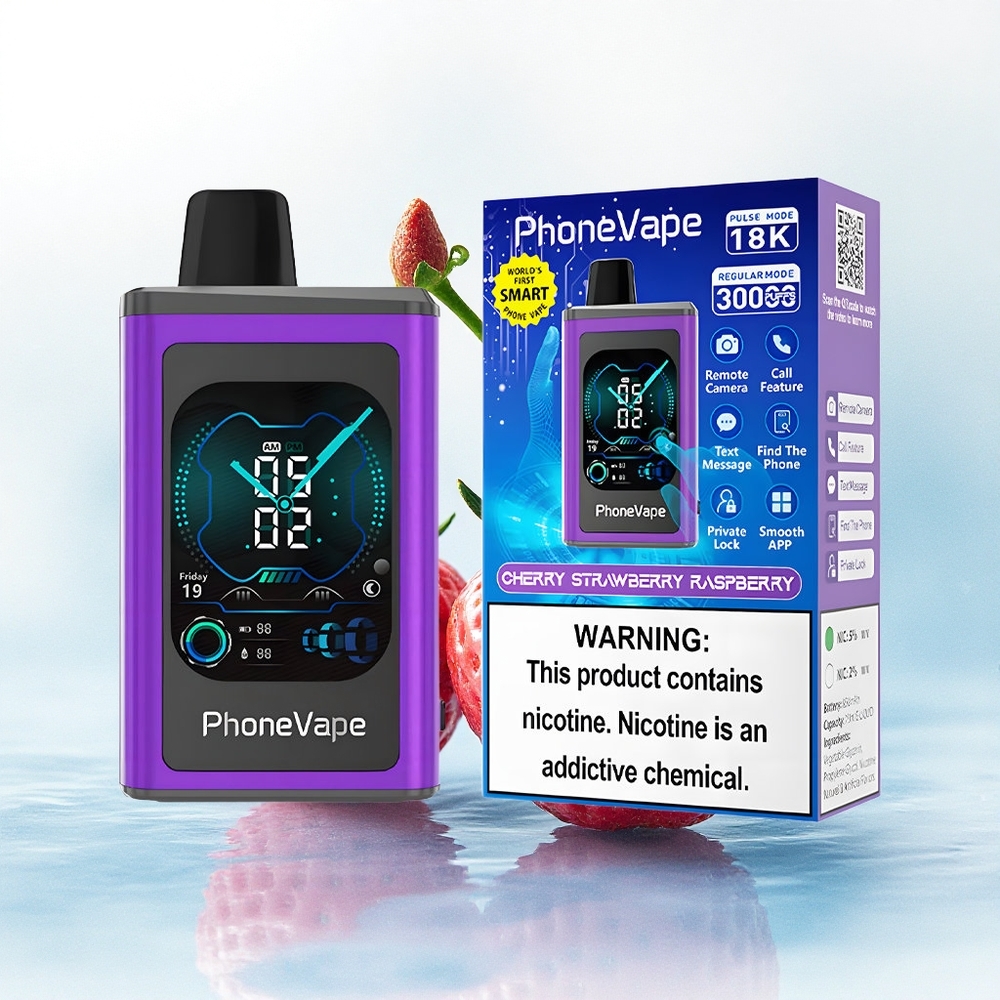 JNR PhoneVape 30000 Kers Aardbei Framboos 850mAh Type-C Oplaadbaar Nicotine 2% 5%