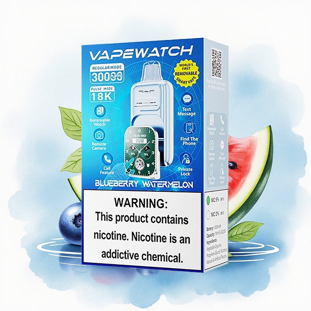 JNR VapeWatch 30000 Blauwebes Watermeloen 1000mAh 19mL Dual Mesh Coil