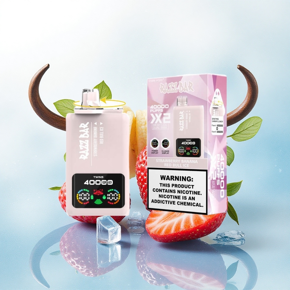 Razz Bar 40000 Puffs Aardbei Banaan - Rode Stier IJs met 650 mAh en 2%,5% nicotine