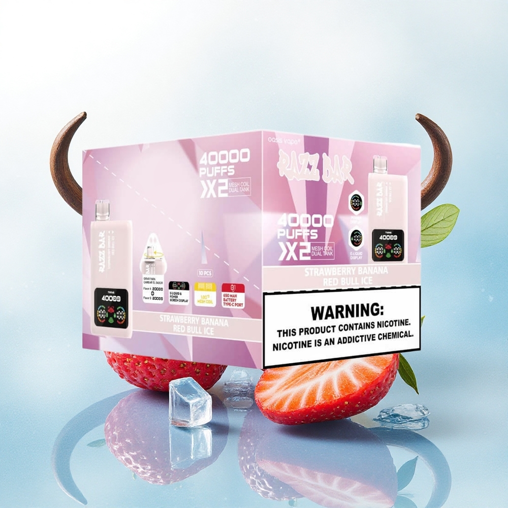 Razz Bar 40000 Puffs Aardbei Banaan - Rode Stier IJs met 650 mAh en 2%,5% nicotine
