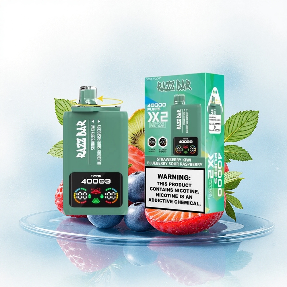 Razz Bar 40000 Puffs Aardbei Kiwi - Blauwe Bes Zure Framboos met Type-C Poort en 650 mAh
