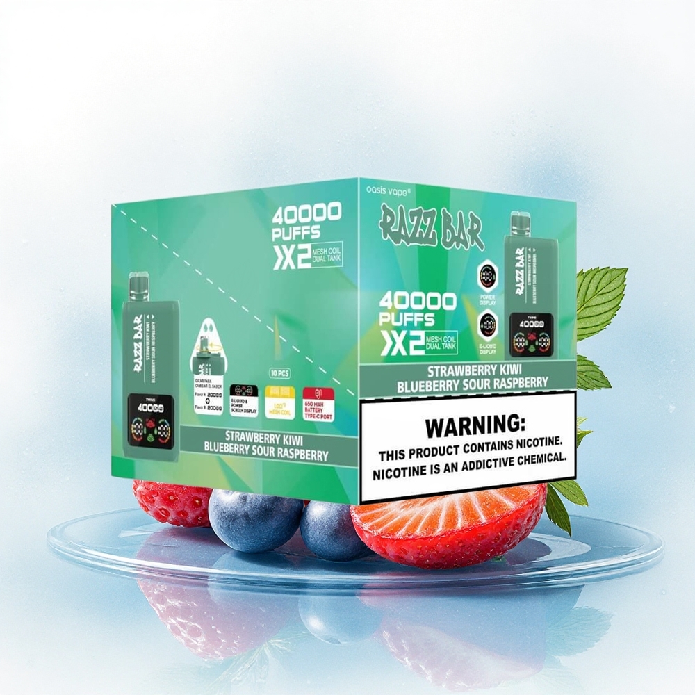 Razz Bar 40000 Puffs Aardbei Kiwi - Blauwe Bes Zure Framboos met Type-C Poort en 650 mAh