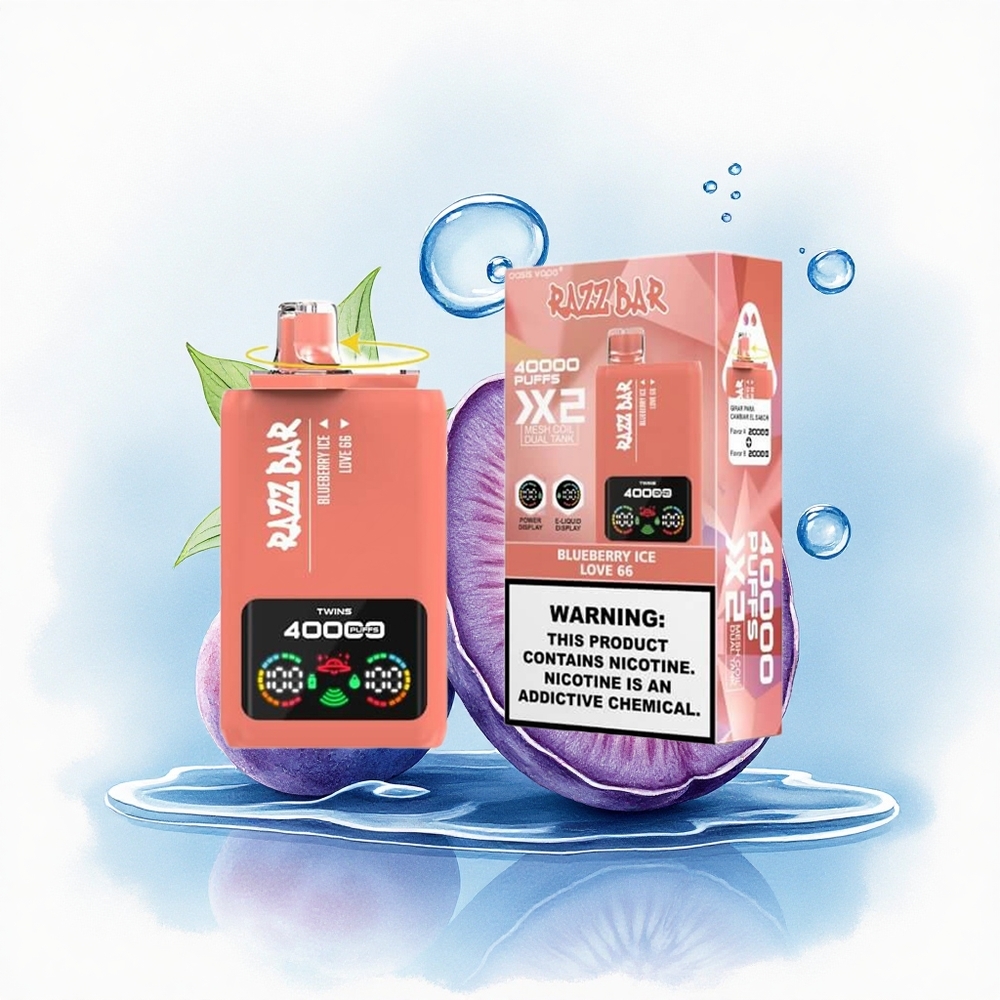 Razz Bar 40000 Puffs Blauwe Bes IJs - Liefde 66 met 2% nicotine en 650 mAh