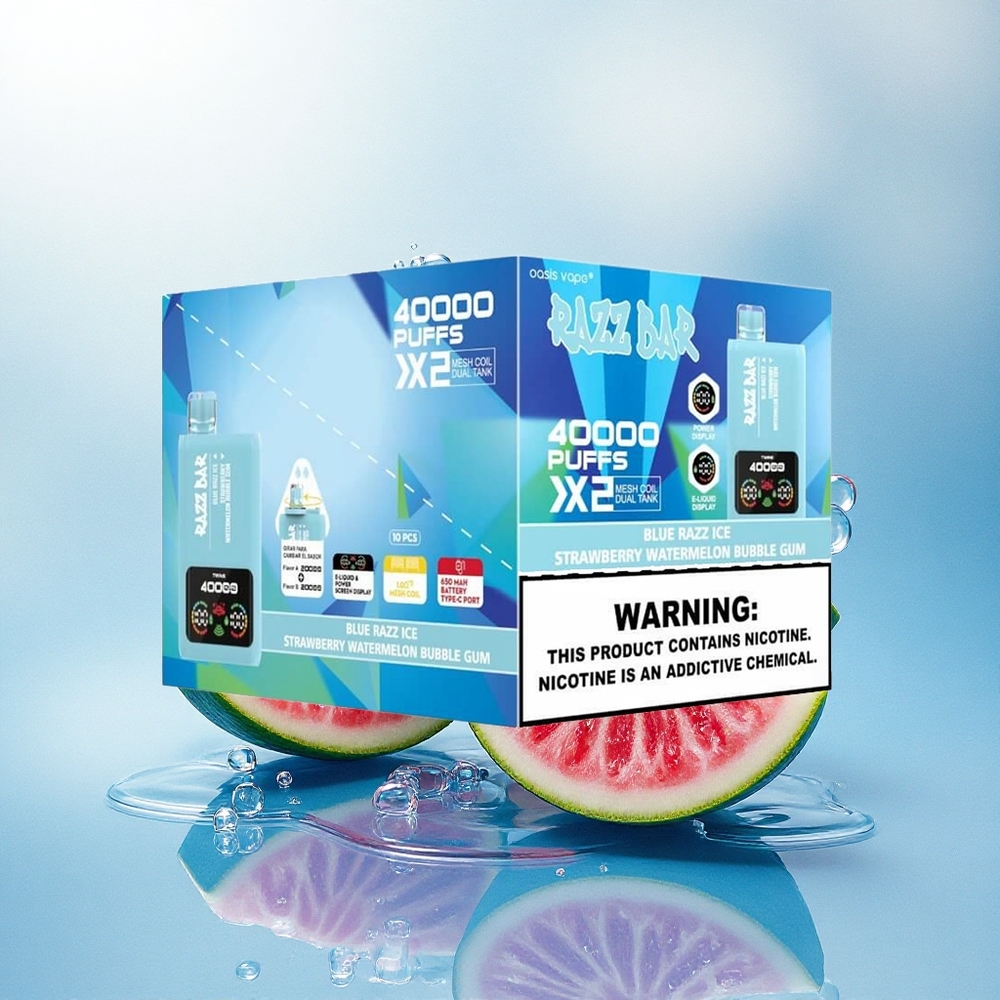 Razz Bar 40000 Puffs Blauwe Framboos IJs-Aardbei Watermeloen Bubble Gum met Mesh Coil en 650 mAh
