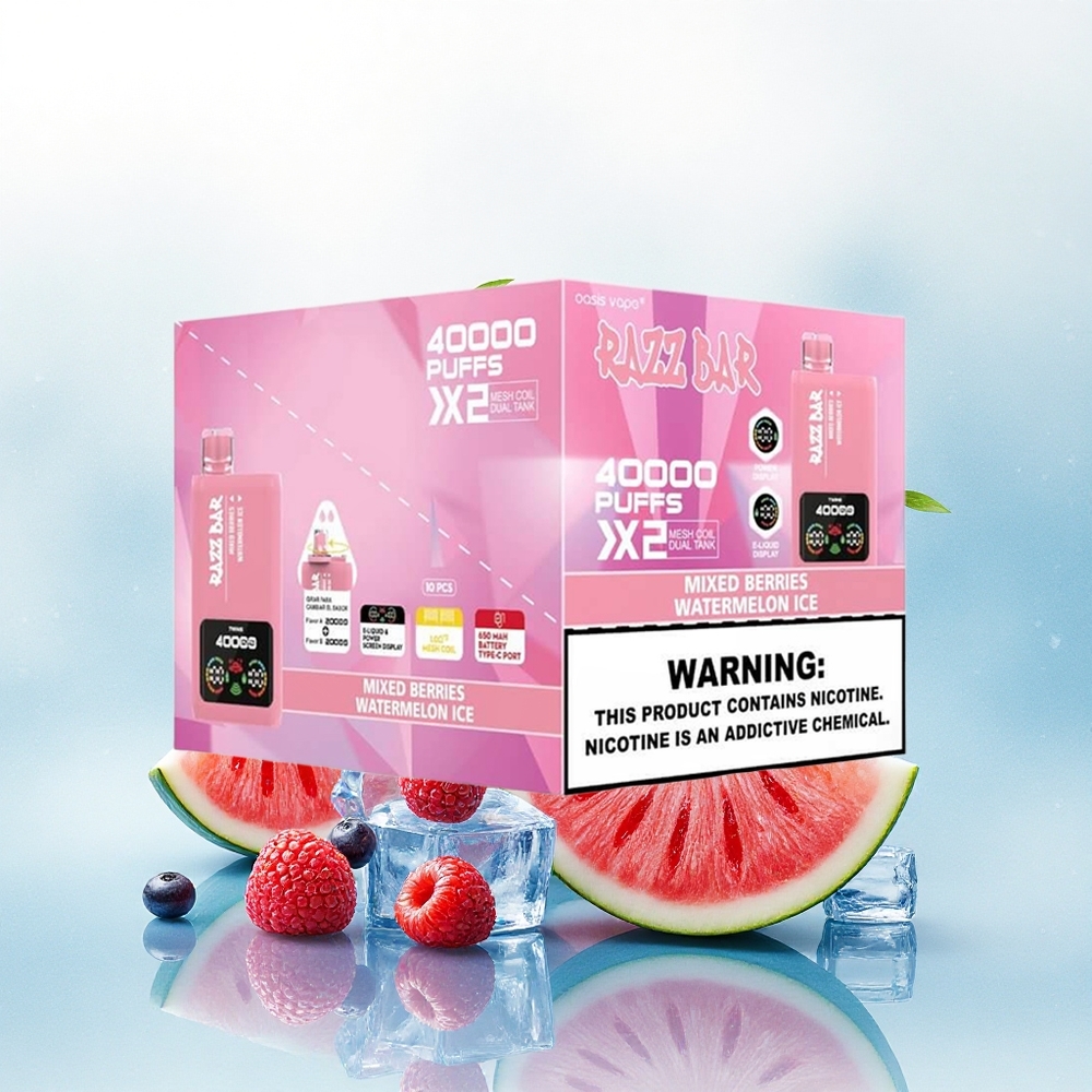 Razz Bar 40000 Puffs Gemengde Bessen - Watermeloen IJs met 650 mAh en 2% nicotine