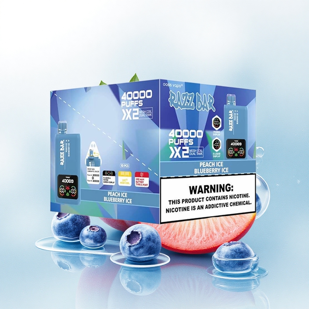 Razz Bar 40000 Puffs Perzik IJs - Bosbes IJs met 650 mAh en 2% nicotine