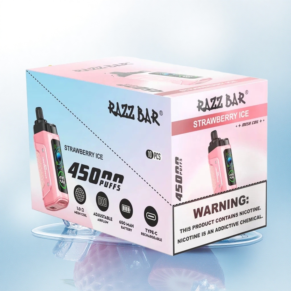 Razz Bar 45000 Puffs Aardbei IJs 1.0 Ohm Mesh Coil Type-C Oplaadbaar