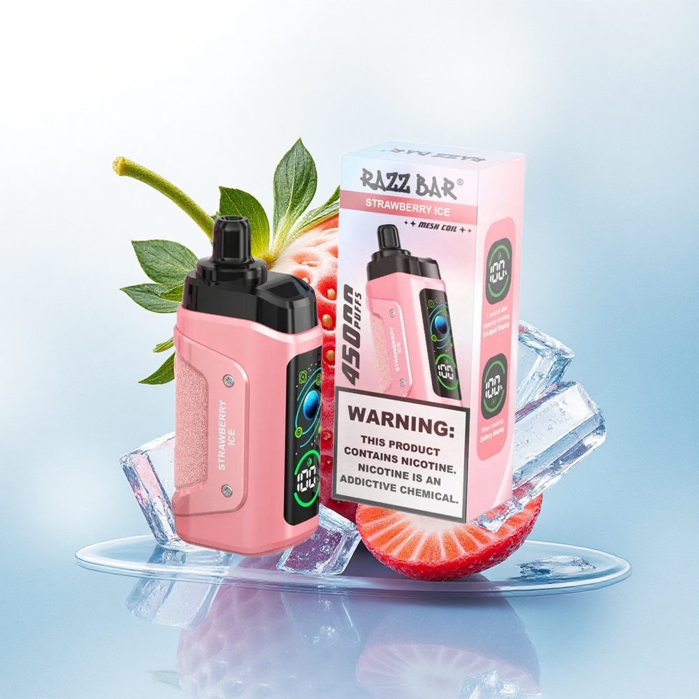Razz Bar 45000 Puffs Aardbei IJs 1.0 Ohm Mesh Coil Type-C Oplaadbaar