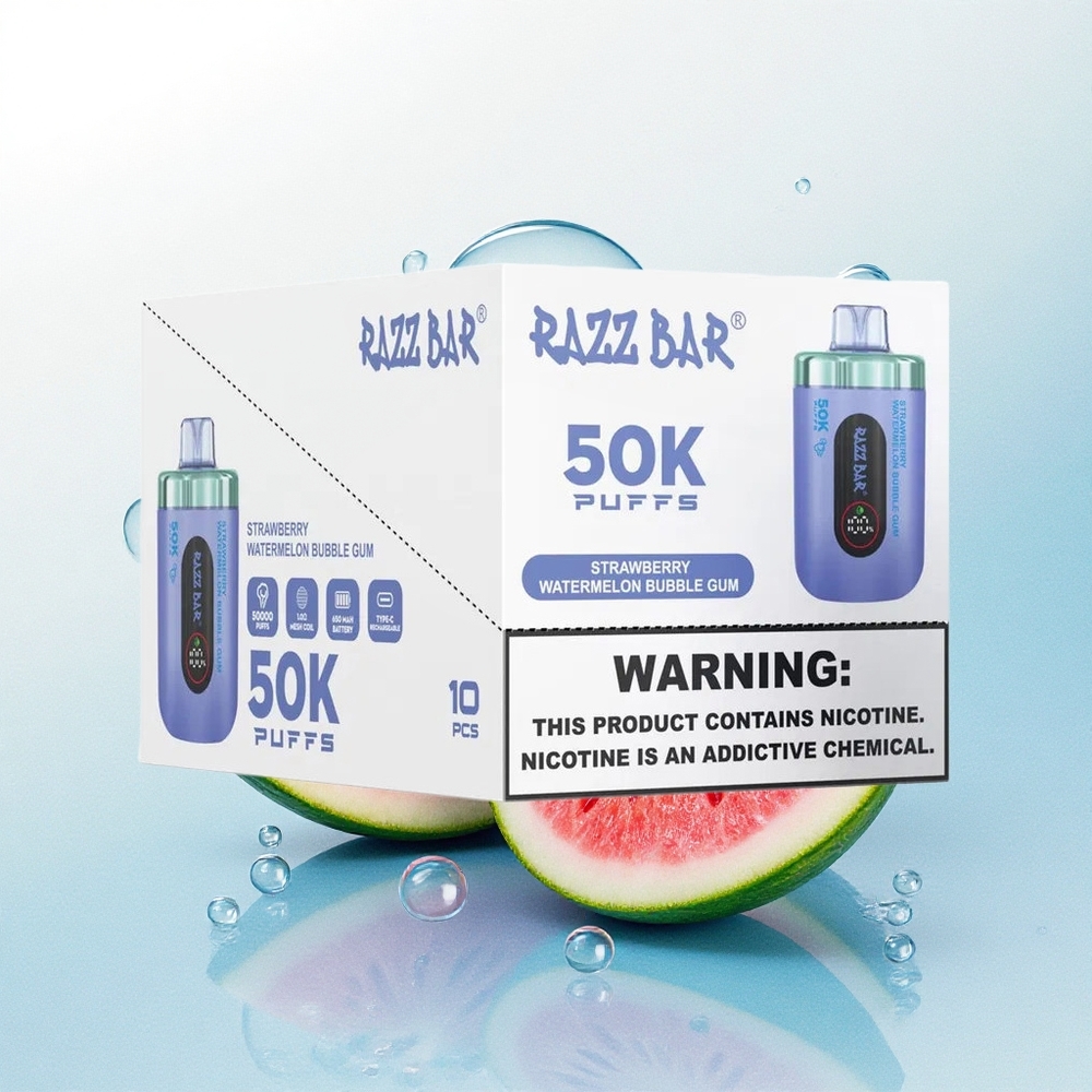 Razz Bar 50K Puffs Aardbei Watermelon Kauwgom met 2% Nicotine en 650 mAh