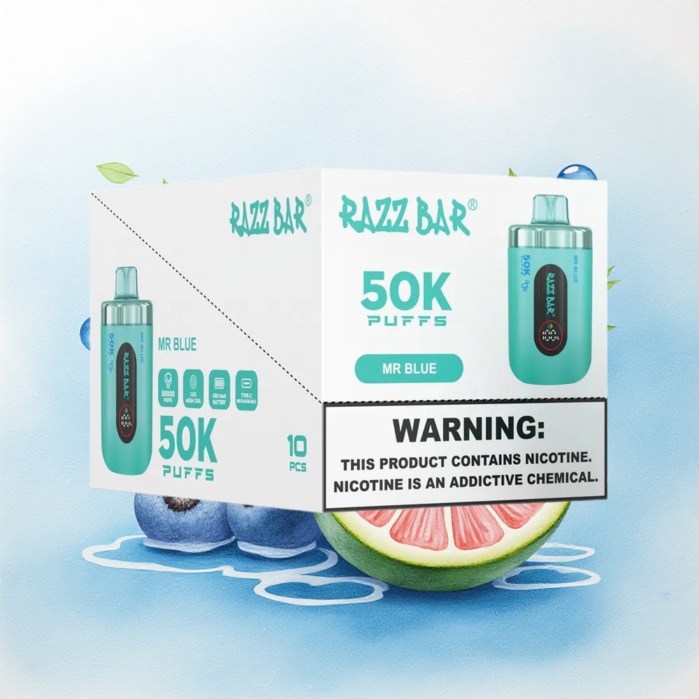 Razz Bar 50K Puffs Mr Blauw 1.0 Ohm Mesh Coil Type-C Oplaadbaar