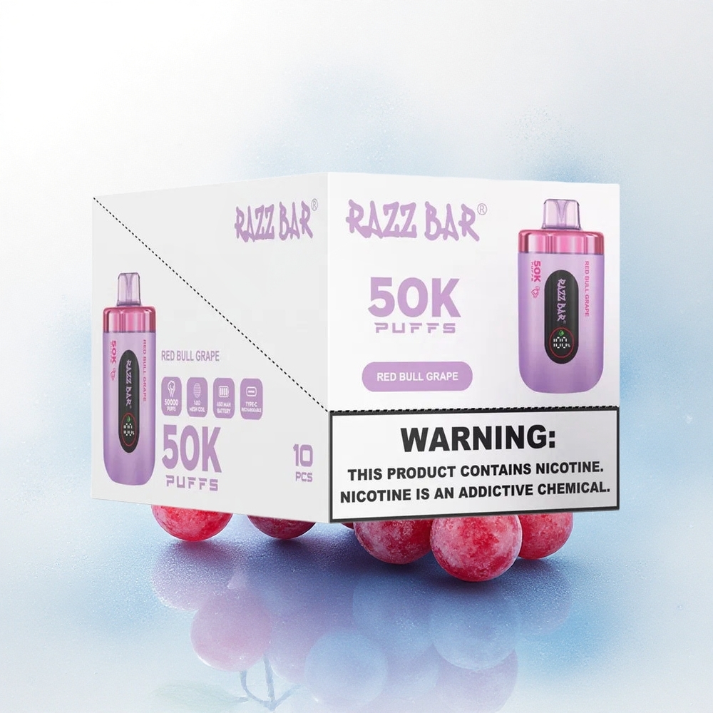 Razz Bar 50K Puffs Red Bull Druif Type-C Oplaadbaar 650 mAh 2% Nicotine