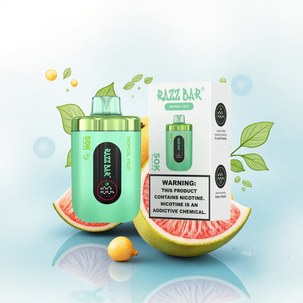 Razz Bar 50K Puffs Tropisch Fruit Mesh Coil Type-C Oplaadbaar 2% Nicotine